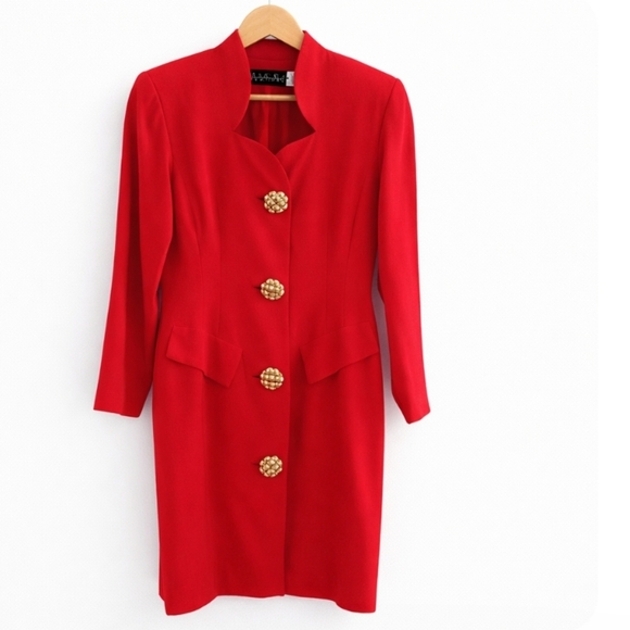 Bicci New York | Vintage Designer Red Tailored Gold Buttons Dress - Picture 6 of 8